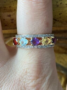 Natural Multi Gemstone Sterling Silver Ring Size 8.75